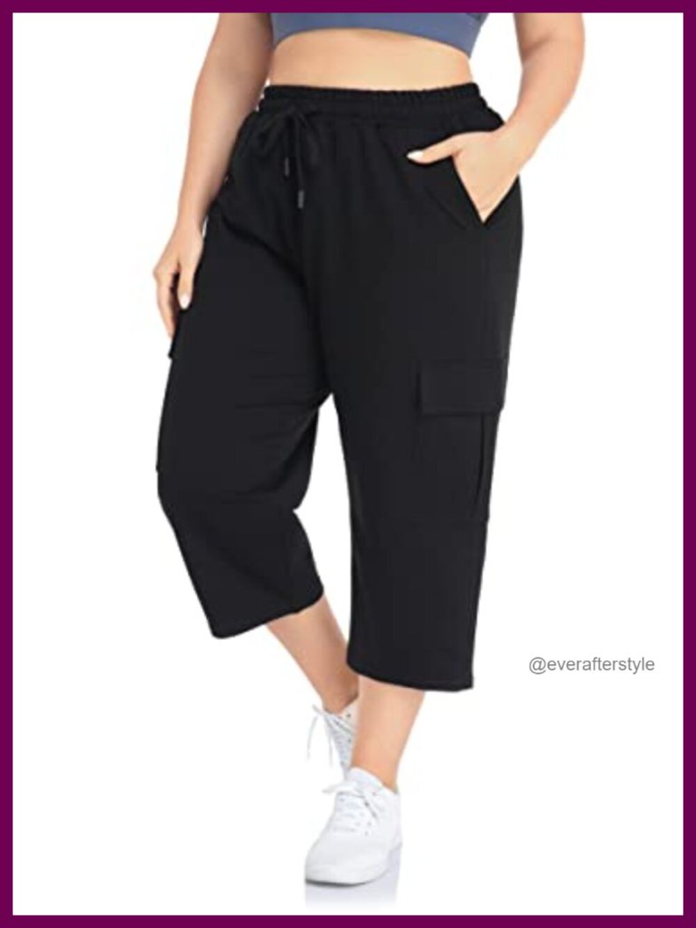 Plus Size Cargo Capri Sweatpants Women's Athletic Cropped Pants with Pockets